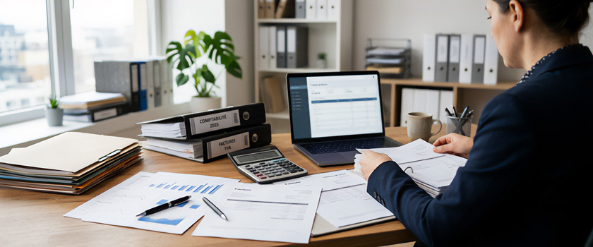 Comptabilité d’entreprise avec obligations, organisation, factures et suivi de gestion