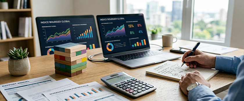 ETF et fonds indiciels avec diversification, frais, indice boursier et risque de marché