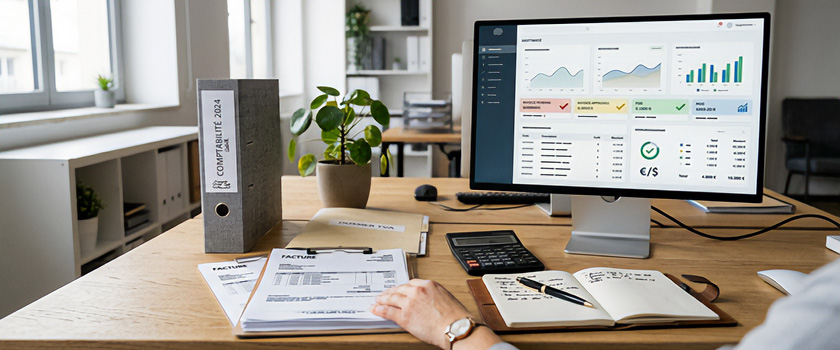Facture conforme avec mentions obligatoires, TVA et organisation comptable